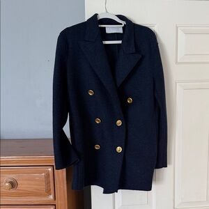 Harris Wharf London Double-Breasted Navy Women's Coat with Gold Buttons